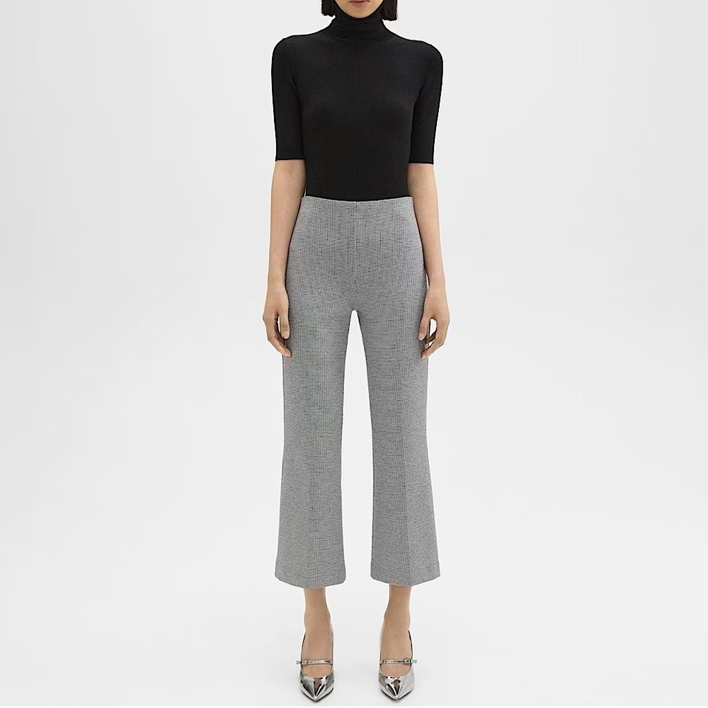 Theory Houndstooth Print Trousers Cropped Size 6 Black and White